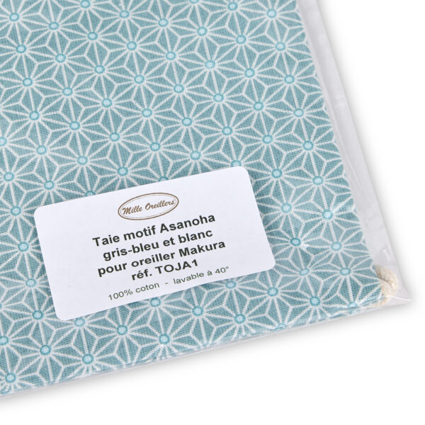Taie en coton motif Asanoha gris-bleu et blanc pour oreiller japonais Makura – Image 2