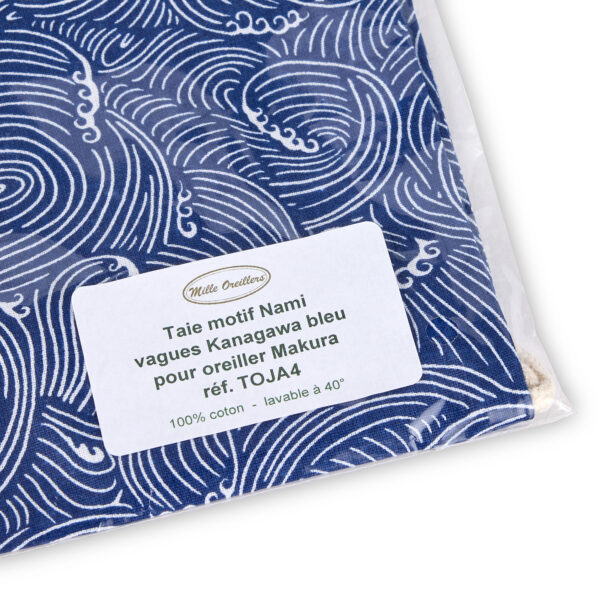 Taie en coton motif Nami vagues Kanagawa bleu pour oreiller japonais Makura – Image 2