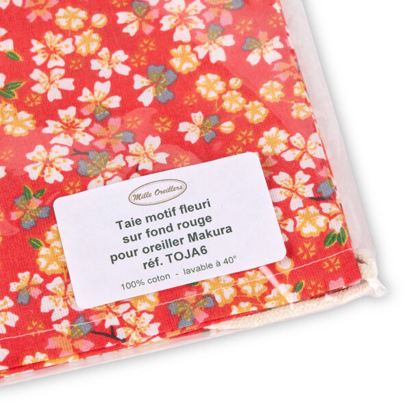Taie en coton motif fleuri sur fond rouge pour oreiller japonais Makura – Image 2