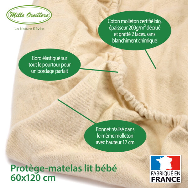 Protège-matelas lit bébé 60 x 120 cm en molleton bio – Image 3