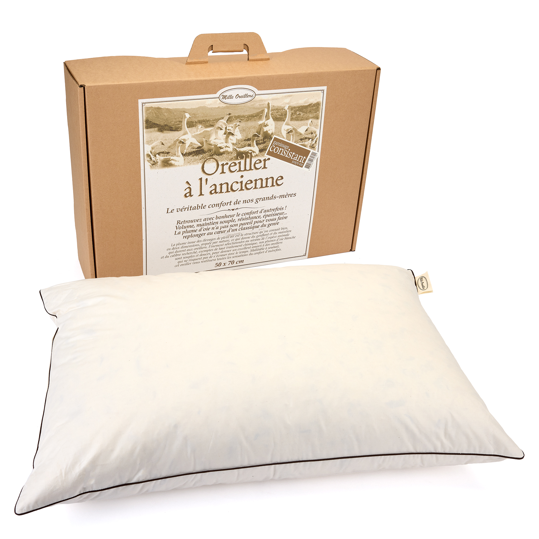 Oreiller Plumes Rayées - 60x60 cm - Oreiller naturel (plume, duvet